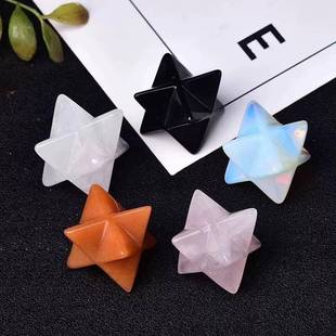 天然白紫粉水晶原石梅尔卡巴摆件立体六芒星生命之花梅塔特隆