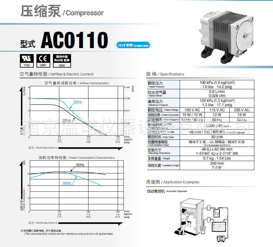 日东工器中压系列活塞真空泵AC0110-A1053-P4-2541AC230V