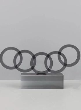 现代简约水晶烟灰色色几何五环圆环摆件样板房售楼处软装饰品