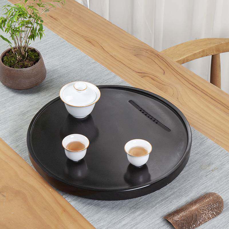 精致小茶盘乌金石圆形排水式干泡台客厅家用现代高端轻奢石头茶台
