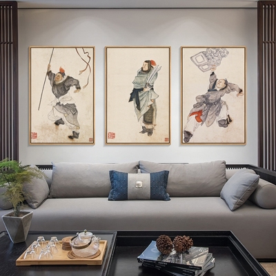 水浒人物画水墨画新中式客厅沙发背景壁画书房装饰画林冲武松挂画