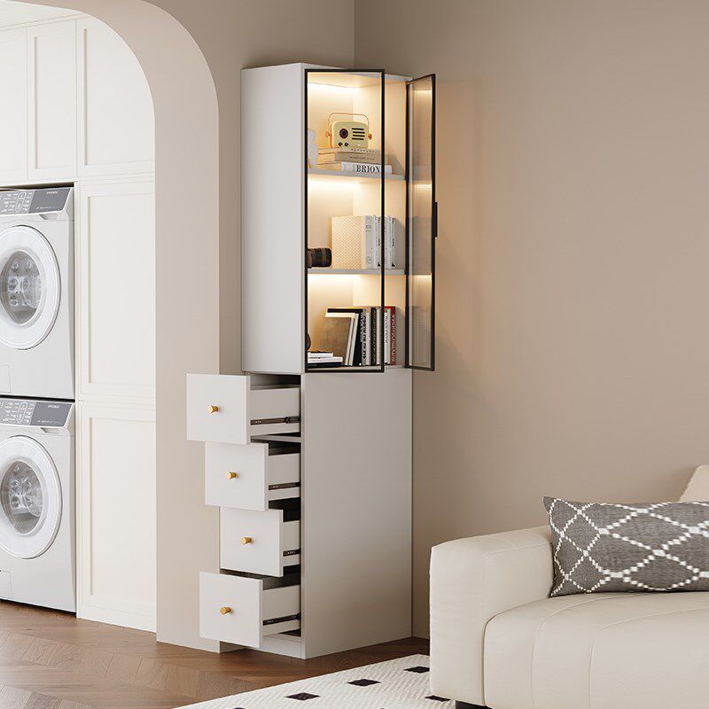 极窄侧面抽拉柜客厅沙发边柜侧边柜墙角柜带玻璃门展示柜30cm书柜