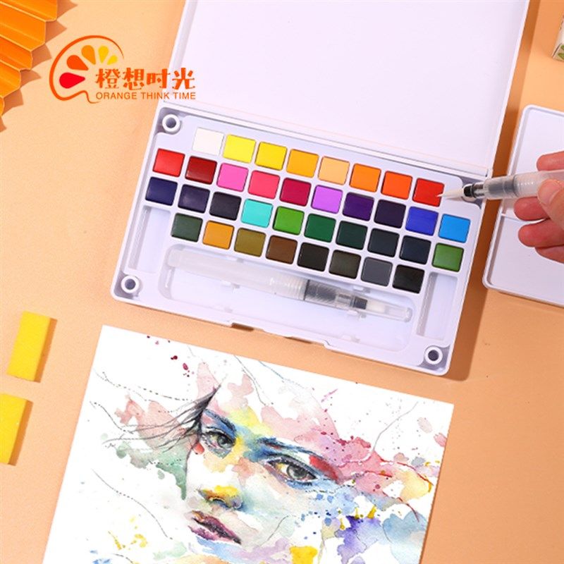 橙想时光36色固体水彩颜料套装美术用品儿童绘画水彩画户外写生,文具电教/文化用品/商务用品,水彩颜料,淘宝优惠券,粉丝福利购,淘宝优惠卷