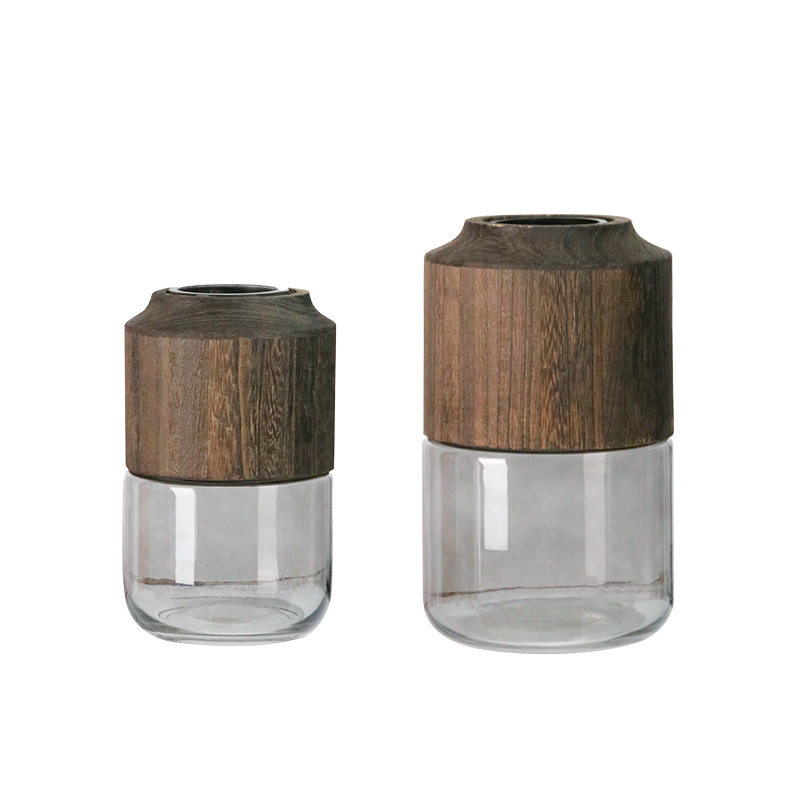 【轻奢生活】新中式简约创意木托玻璃花瓶插花客厅摆件家居装饰品,鲜花速递/花卉仿真/绿植园艺,花瓶,淘宝优惠券,粉丝福利购,淘宝优惠卷