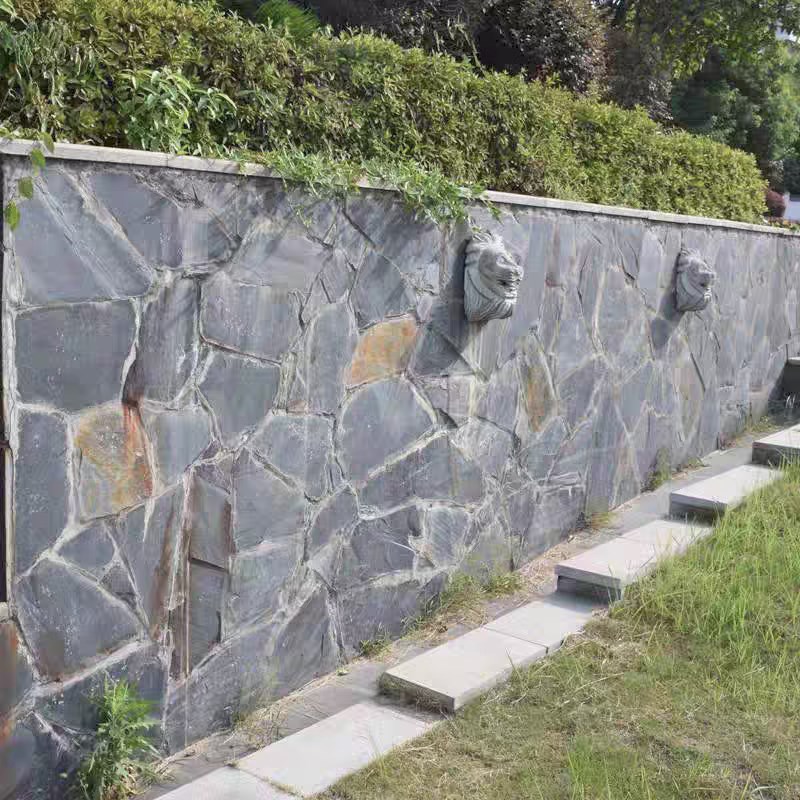 天然青石板大广场铺路乱形板复古碎拼护坡青石护浆砌水池片石头