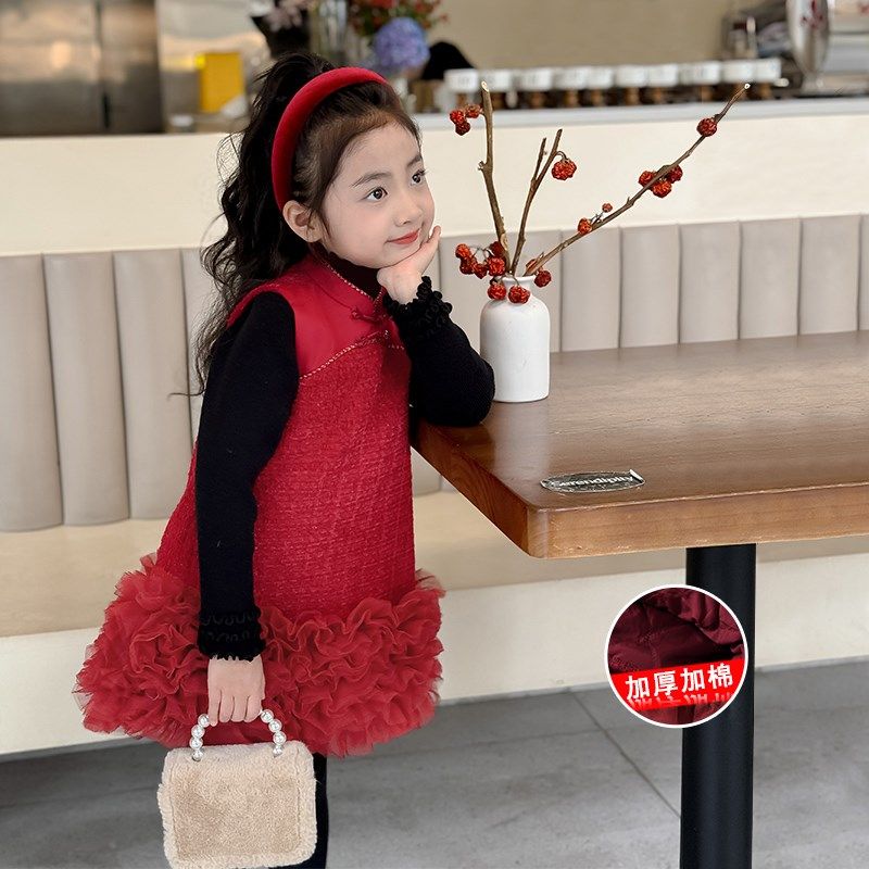 女童早春连衣裙春秋款2024年新款儿童春装裙子新中式背心裙公主裙