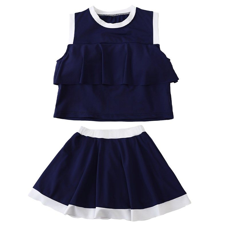 胖女童泳装儿童夏季加肥加大码无袖背心裤裙分体式学生游泳衣套装