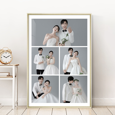 婚纱照多宫格放大挂墙简约结婚照大尺寸定制洗照片玄关竖版相框