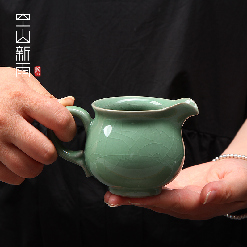 空山新雨公道杯分茶器青瓷玻璃分茶杯侧把茶漏茶具配件加厚耐热大