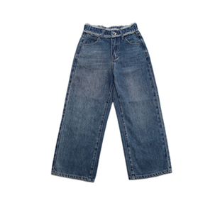 女童裤子秋冬款直筒牛仔裤2023新款儿童宽松中大童加绒休闲宽裤