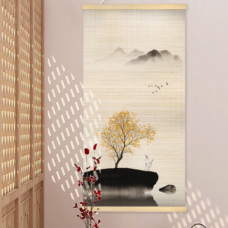 竹挂画装饰画客厅沙发背景墙走廊过道山水画玄关2024新款竹帘画