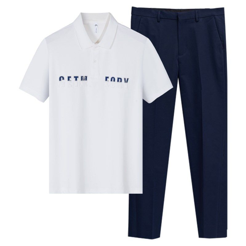 polo衫男短袖夏季新款休闲t恤高级感西装裤子套装男士商务穿搭,男装,时尚套装,淘宝优惠券,粉丝福利购,淘宝优惠卷