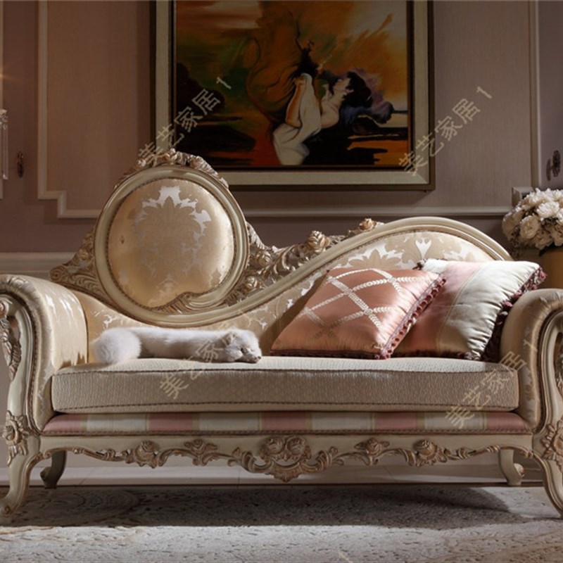 欧式贵妃椅美式实木沙发椅卧室布艺休闲椅法式新古典贵妃椅美人榻