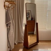 度仓可移动旋转式 全身镜北欧缅柚实木双面一体落地镜换试穿衣镜子