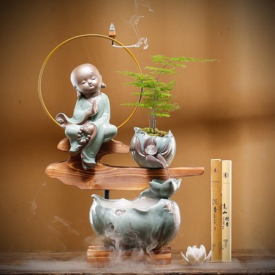 流水摆件生财招财创意家居水景办公室桌面水车循环水客厅开业礼品