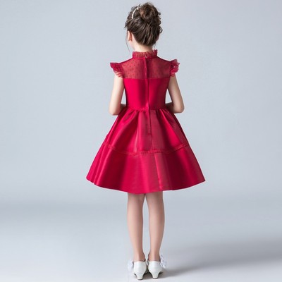 女童礼服蓬蓬公主裙红色儿童小主持花童女孩大合唱演出服钢琴夏季