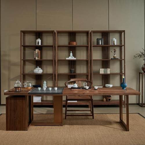 茶桌椅组合实木新中式办公室茶台茶几北美黑胡桃木功夫喝茶泡茶桌