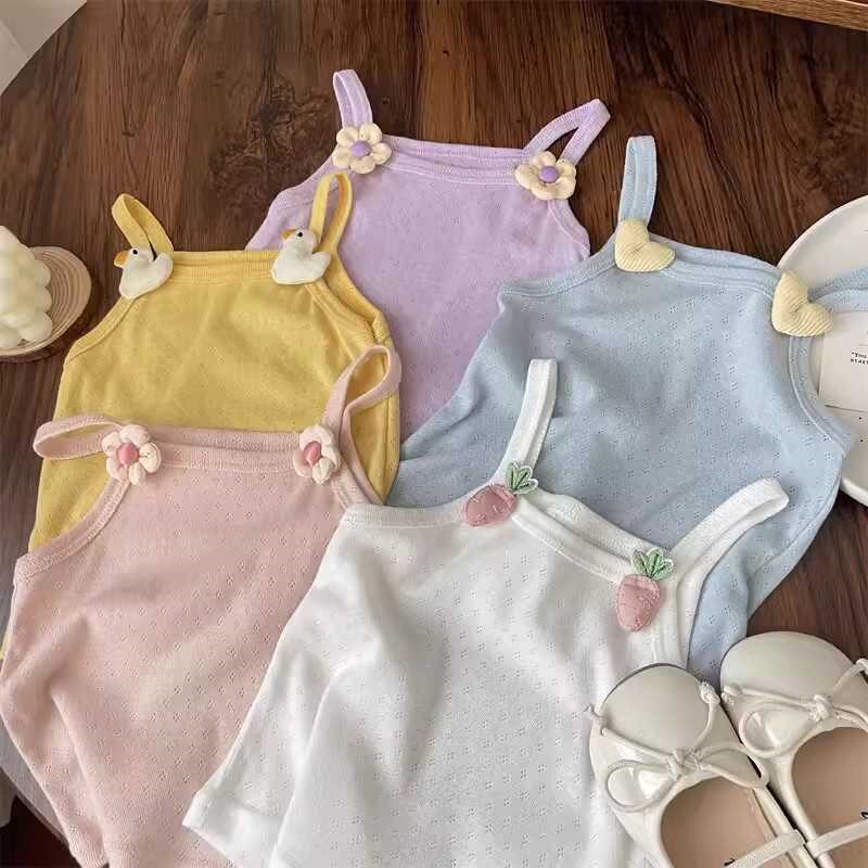 女宝宝显瘦高短款吊带上衣女婴儿夏季外穿女童薄款透气网眼棉背心