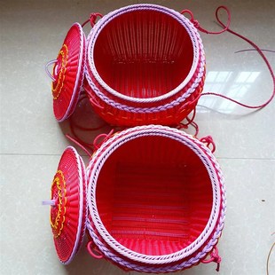 喜庆箩筐藤编大号拜神筐手工扁担筐一对乔迁结婚新房嫁妆家用带盖