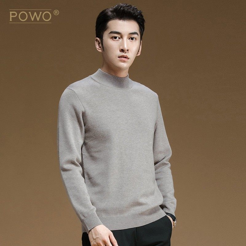 powo半高领毛衣男中领黑色针织衫潮男装内搭男士打底衫长袖秋冬季
