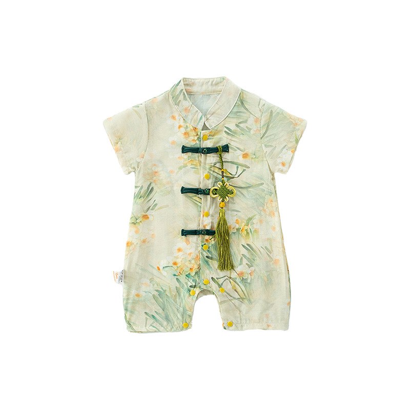 中式男宝宝夏装连体婴儿衣服少爷服满月百天夏季薄款周岁礼服夏天