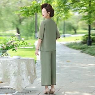 妈妈夏装雪纺套装中老年女士大码短袖t恤薄款中国风唐装小衫洋气