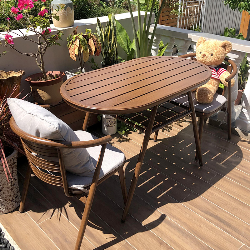 远茂户外简约阳台桌椅三件套庭院室内休闲小茶几合并椅铝合金桌椅