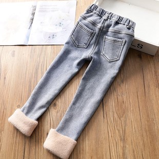 女童高弹加绒牛仔裤冬装儿童显瘦长裤子宝宝弹力铅笔裤小脚裤棉裤