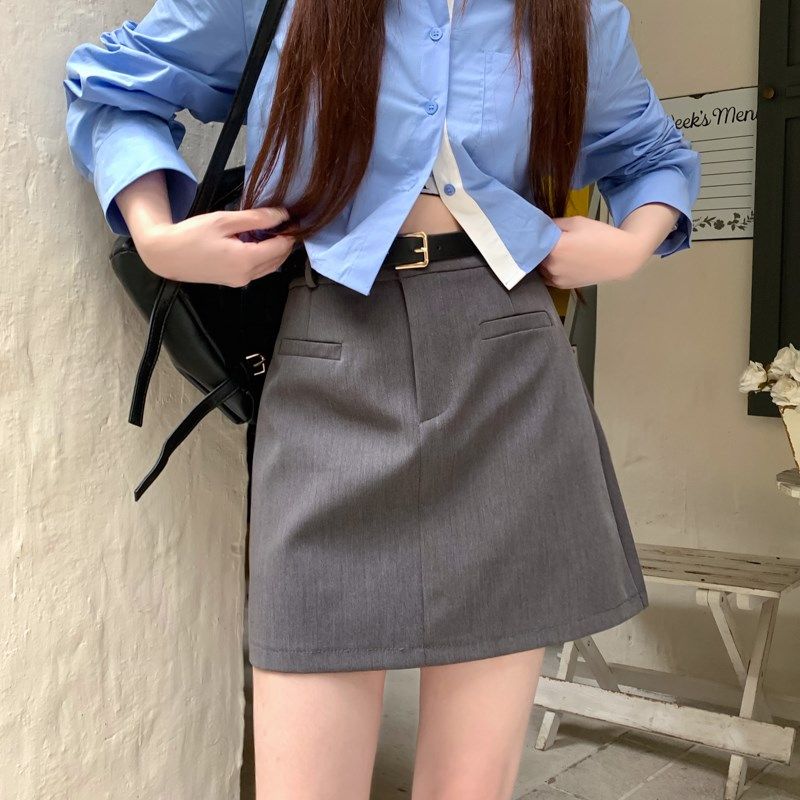 大码高级感灰色西装半身裙女2023新款休闲包臀短裙高腰百搭a字裙