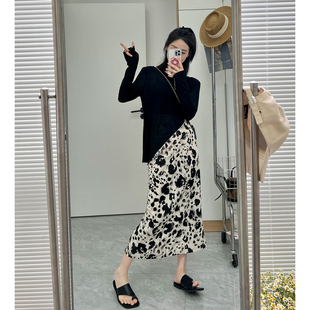 2024夏季设计感豹纹半身裙女宽松显瘦a字裙裙子套装中长款包臀裙