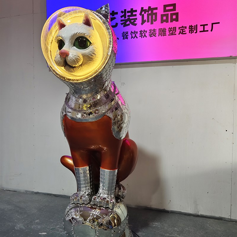KTV酒吧餐饮店新款电镀科技感宇宙猫招财猫大厅软装雕塑大摆件