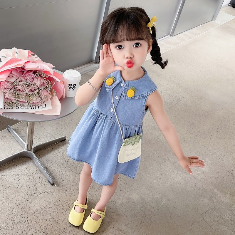 女童牛仔裙夏季儿童洋气连衣裙2024新款女宝宝菠萝公主裙夏装裙子