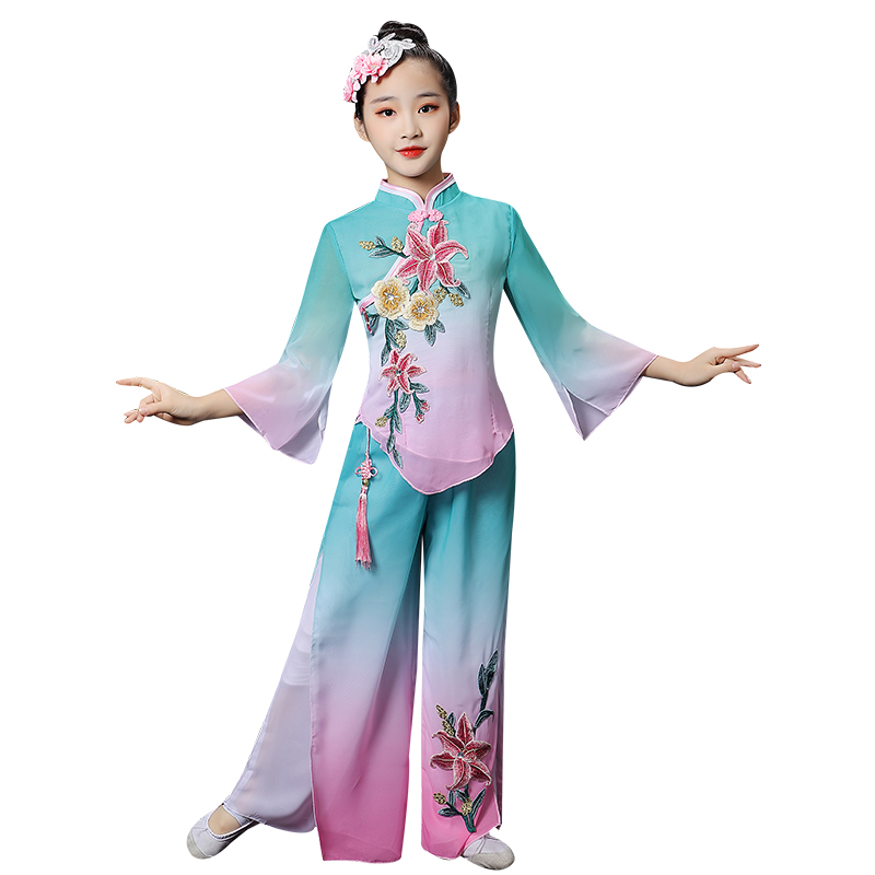 儿童古典舞演出服女童秧歌服伞舞扇子舞表演服装民族中国舞蹈飘逸