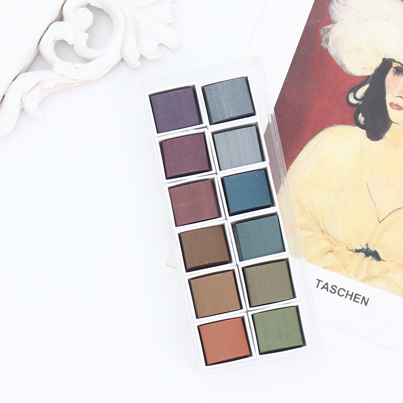 固体水彩颜料海韵12色暗色系水彩暗绘墨美甲晕染彩色水粉颜料套装