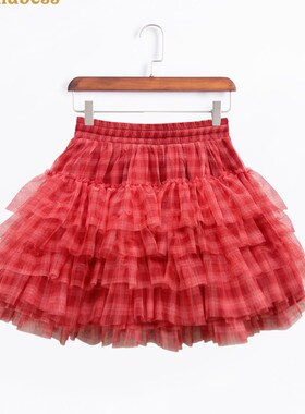 仙气公主紫色格子蛋糕裙2024夏季新款高腰甜美蓬蓬裙 半身裙短裙