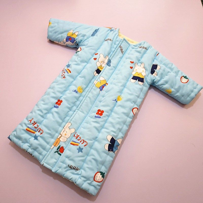 儿童纯棉花手工睡袍秋冬季加厚款宝宝睡袋纯棉质中大童小孩家居服