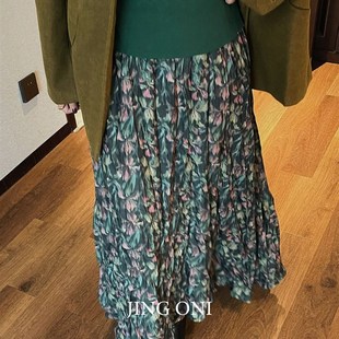 碎花灯芯绒a字裙子女高腰2023年秋冬季新款半身裙中长款宽松显瘦