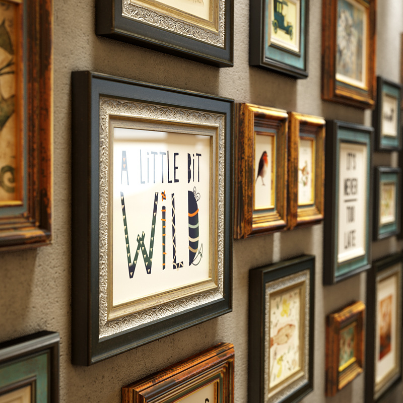 复古奢华实木相框背景墙照片墙免打孔新中式客厅画框挂墙装饰组合