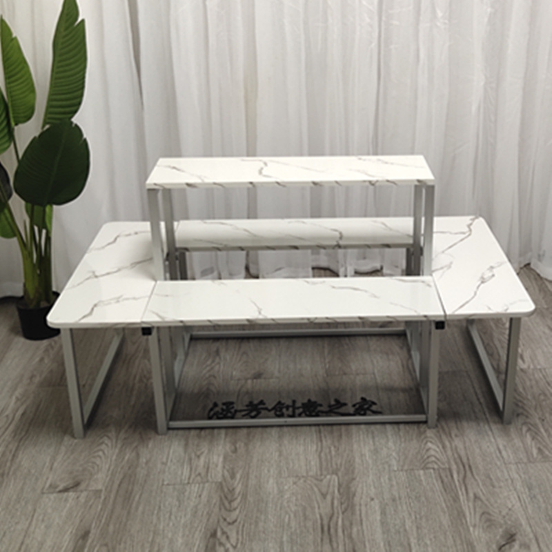 鞋服装店商场展会中岛展示陈列架梯形流水台花店鞋包架中间摆放银