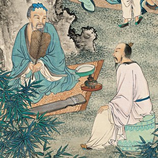 夏荆山竹林七贤图书房客厅办公室装饰画国画名画立轴竖版卷轴挂画