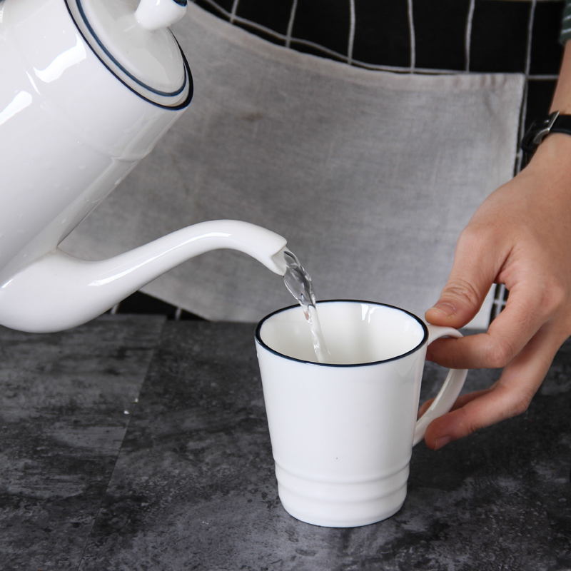 简约冷水壶蓝线陶瓷套装创意马克杯日式家居客厅咖啡杯茶具水具