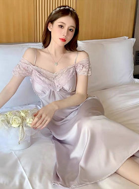 蕾丝睡裙夏季新款迷雾紫纯