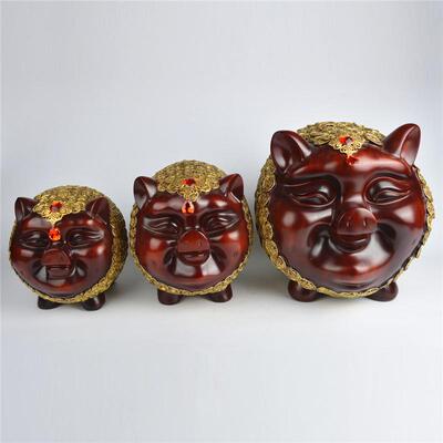 福猪艺桌面摆件脂仿树红工木大号存钱罐F2007-0居家储蓄罐厂家大