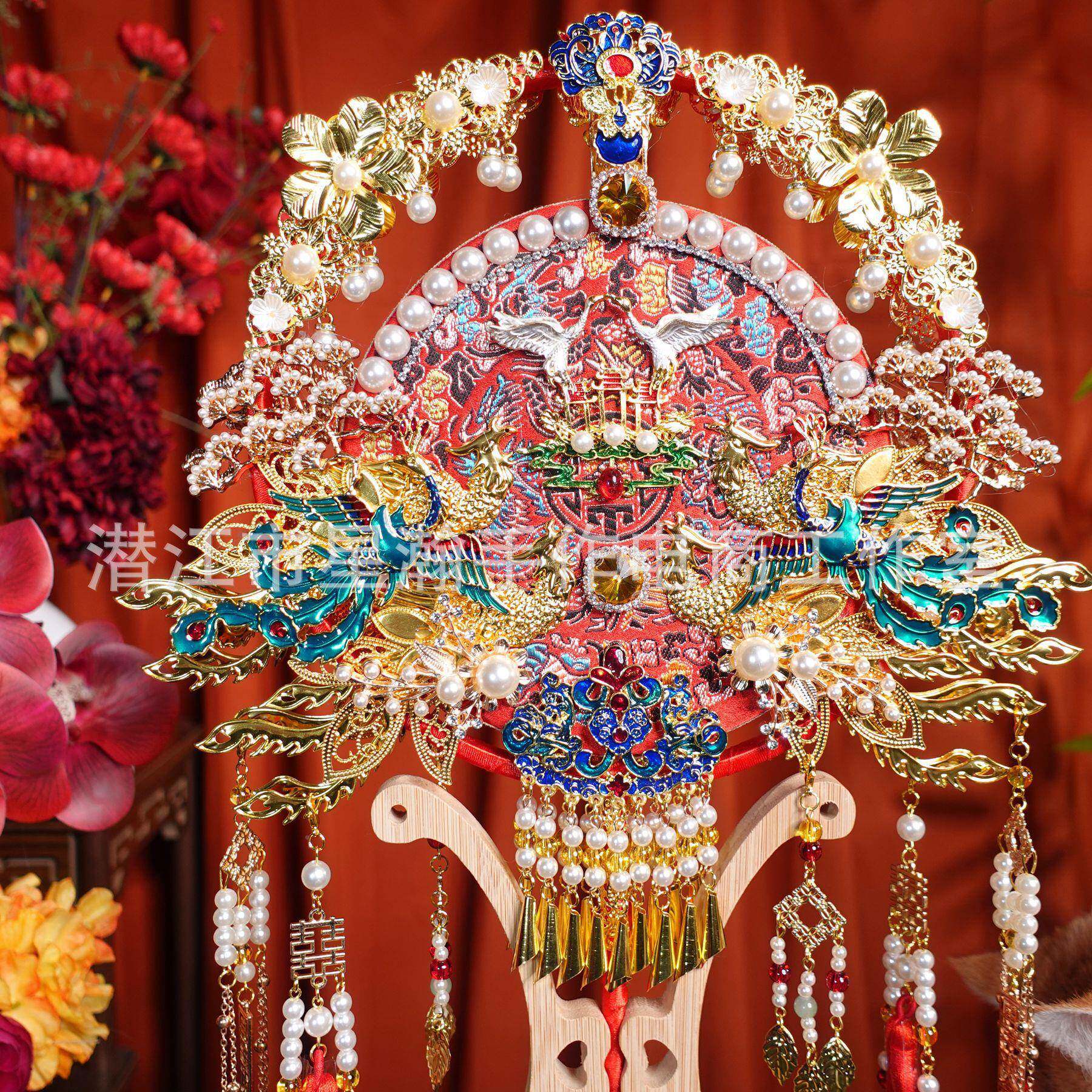 新娘团扇结F77JS8J6婚礼物双面手工d包i持y材料礼秀禾中式婚手喜