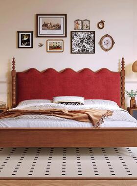 黑色实木床极简主米卧1.5单床人复古法62285式风1.8双人床室卧家