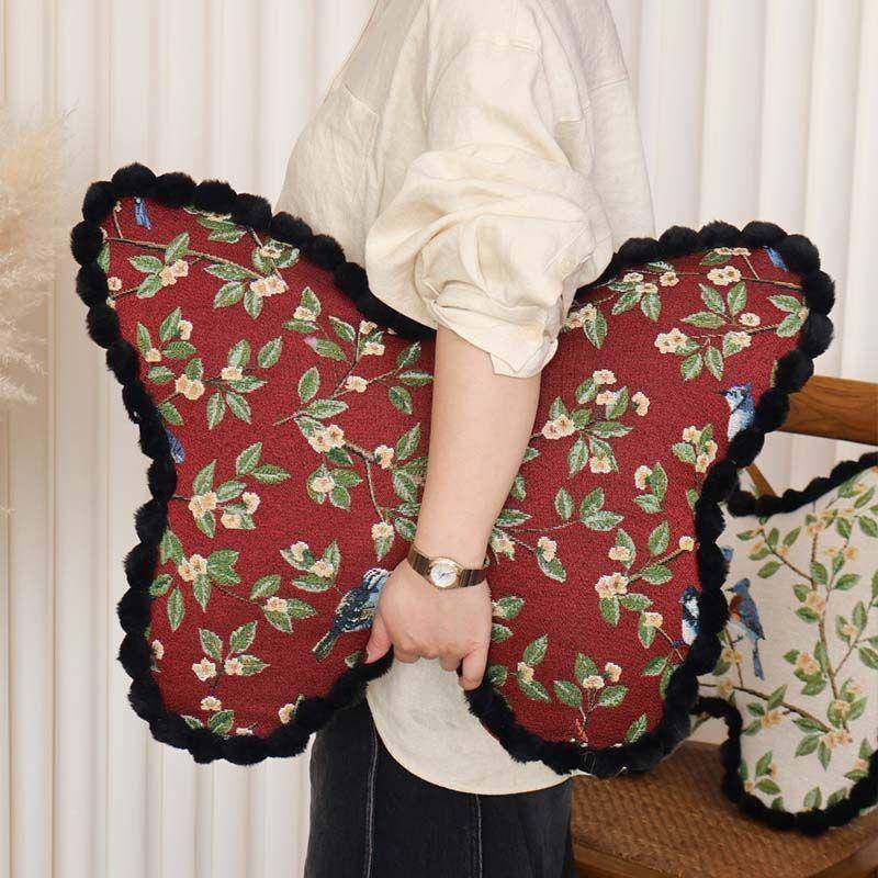 复古风异抱枕is风轻奢超大n蝴蝶高级XP2JfpIW卧沙形发靠垫室含芯