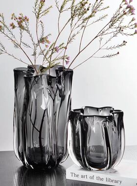 现代轻奢绿色琉璃花瓶水培花瓶客厅餐桌样板房插花高档花瓶软装饰