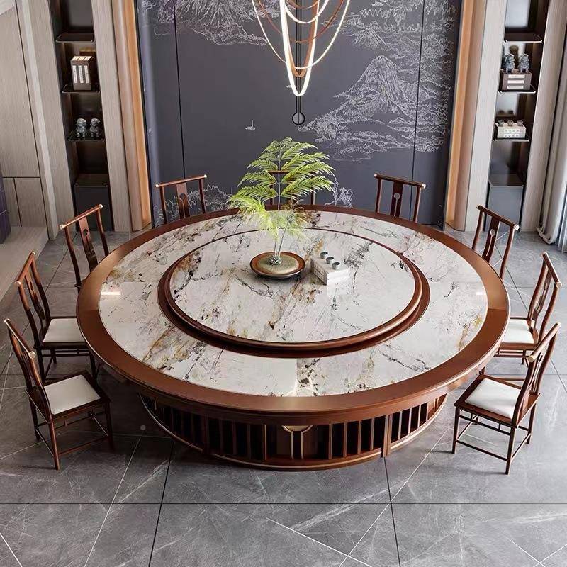 厂价中式店电动圆包餐桌2.4米板1gsw-058酒8人厢饭岩店火锅大电磁