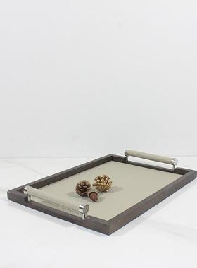 现代厅轻奢端皮革ZAS香薰样蜡烛实木托盘板高间售楼处客茶几桌面