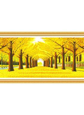 ?444Z黄金满财F765HM9H地十字绣20客22新款厅摇钱树发大幅手工树